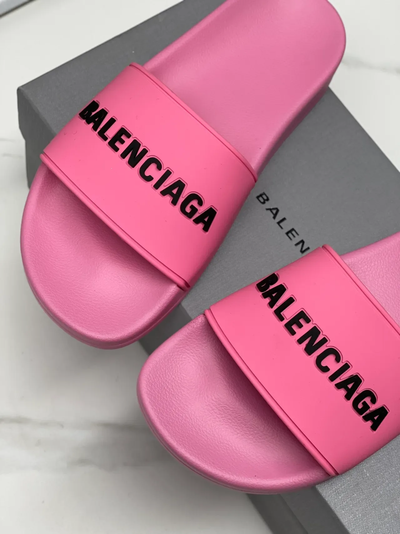 Balenciaga Slide Pink Black Molded Sole Single-Strap Slippers 12