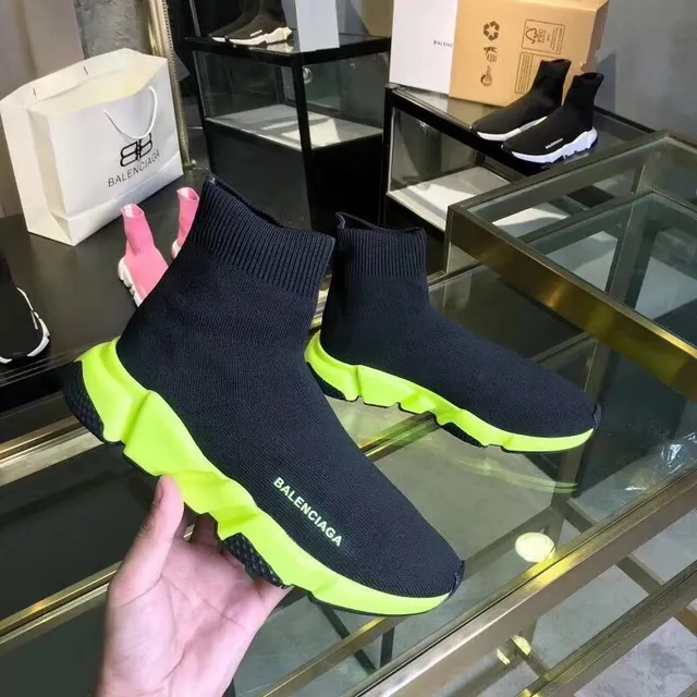 Balenciaga Speed Trainer Black and Neon Lime Chunky Sneakers 4