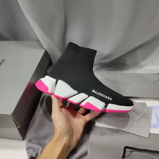 Balenciaga Speed Trainer أسود أبيض وردي لايف ستايل سنيكرز 3