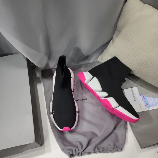 Balenciaga Speed Trainer أسود أبيض وردي لايف ستايل سنيكرز 7