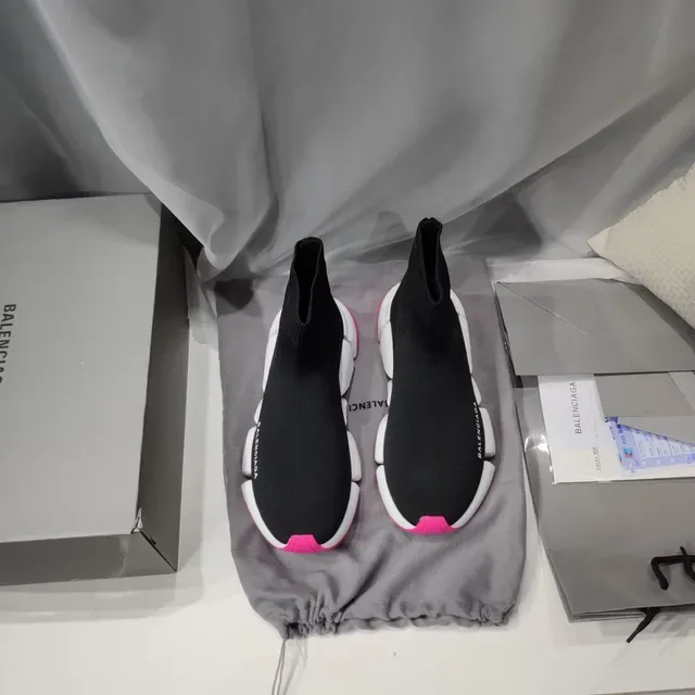 Balenciaga Speed Trainer أسود أبيض وردي لايف ستايل سنيكرز 8