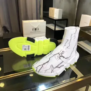 Balenciaga Speed Trainer Crackle-Print White Neon Yellow Lifestyle Sneakers