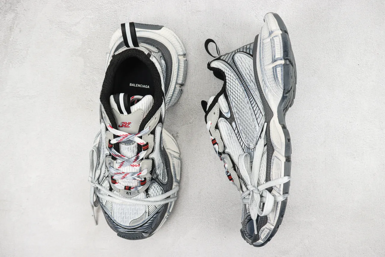 Balenciaga Track Trainer Tênis Prata Preto Chunky 3