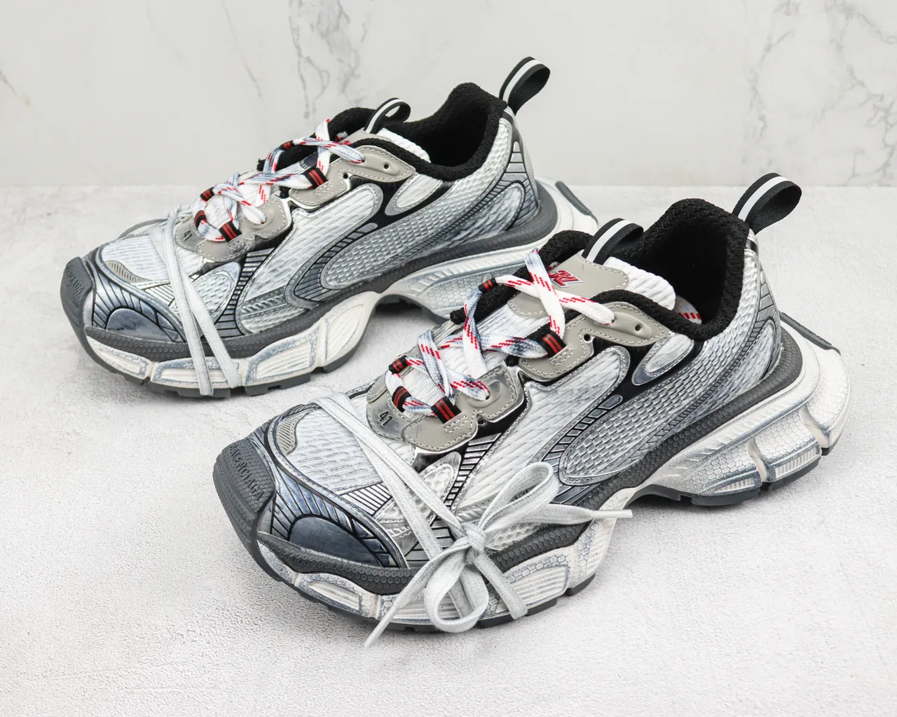 Balenciaga Track Trainer Tênis Prata Preto Chunky 4