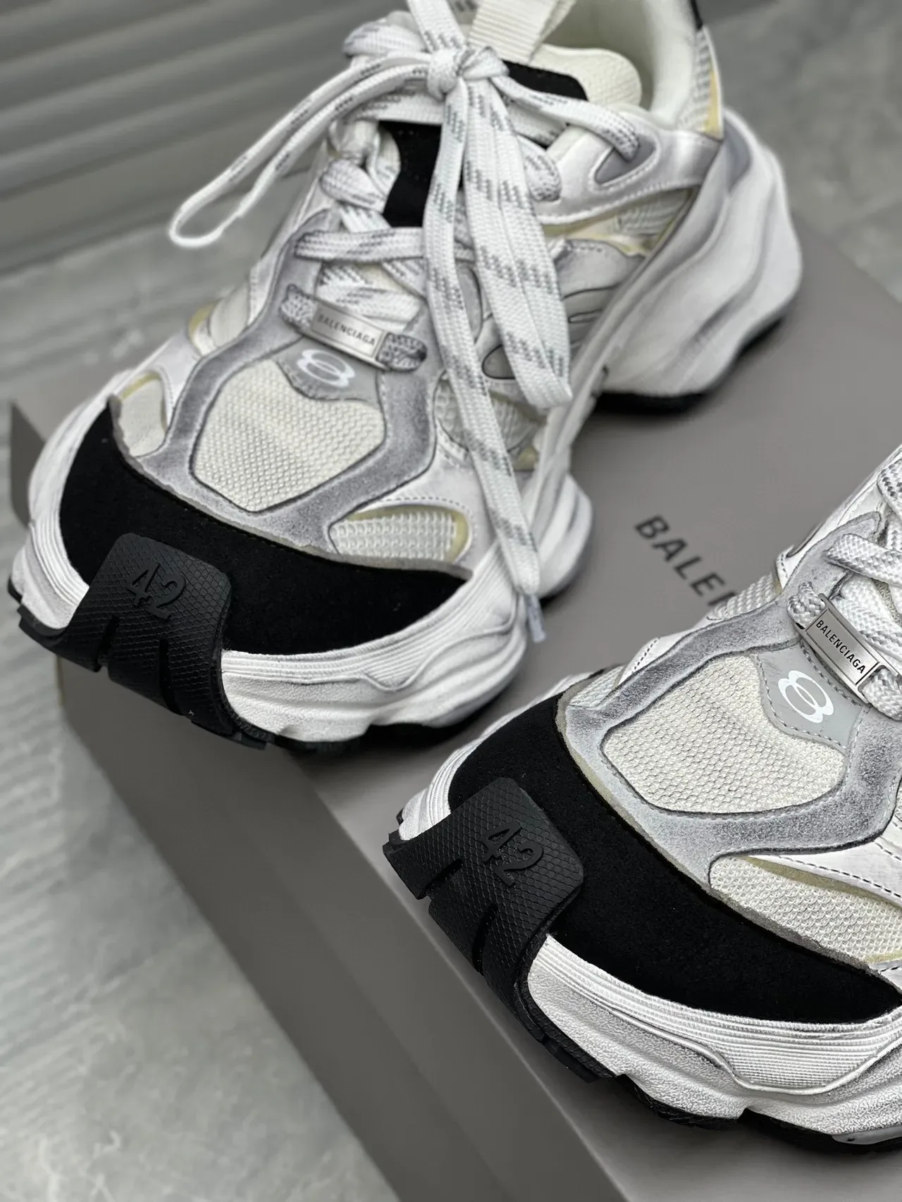 Balenciaga Track Trainer White Silver Black Chunky Sneakers 5