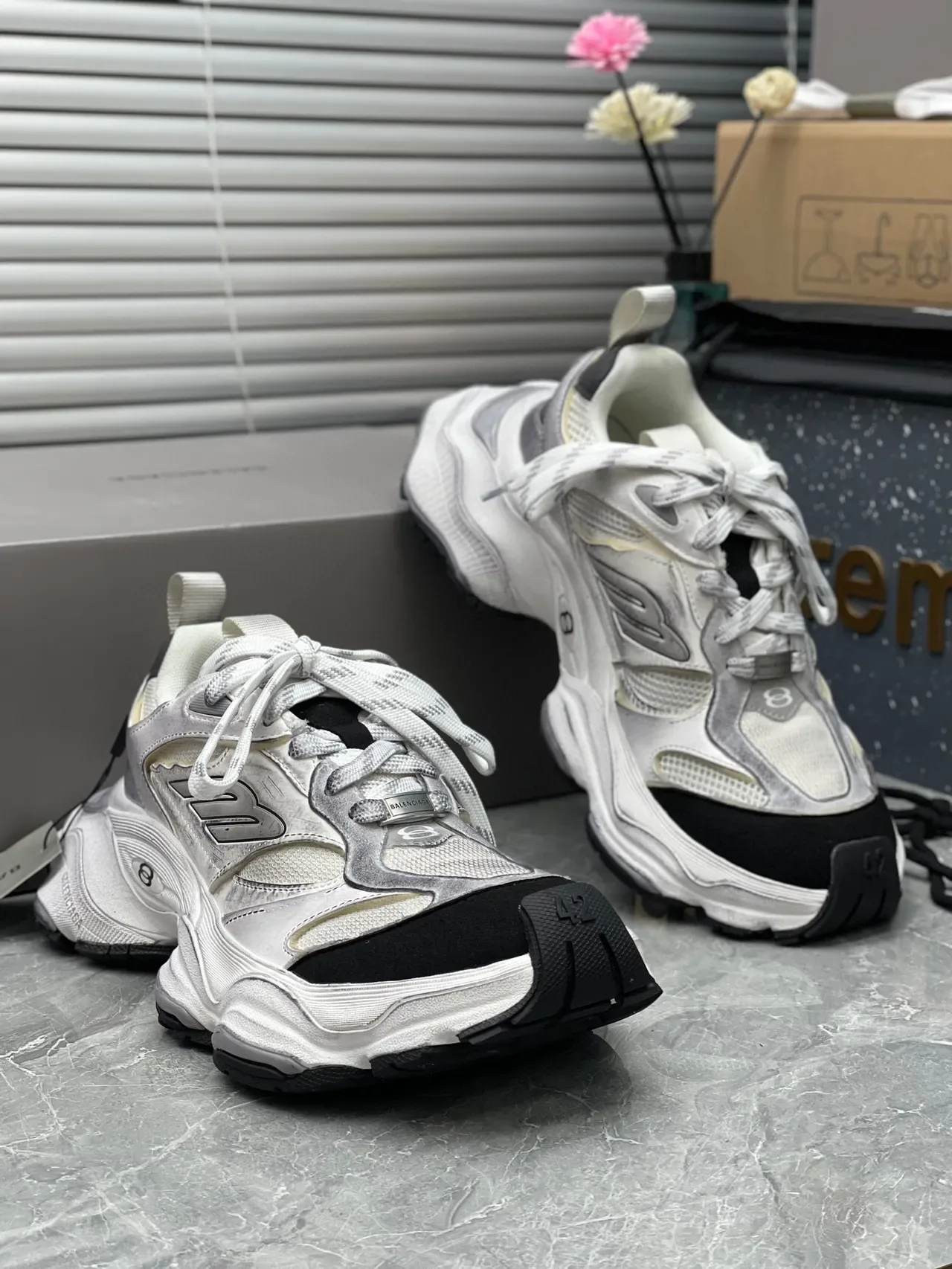Balenciaga Track Trainer White Silver Black Chunky Sneakers 7