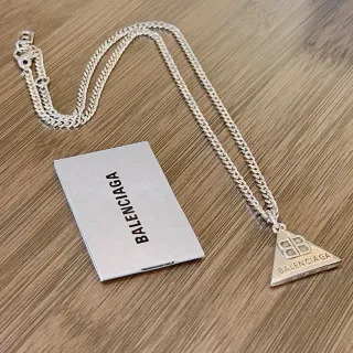 Balenciaga Triangle Pendant Silver Curb Chain Necklace