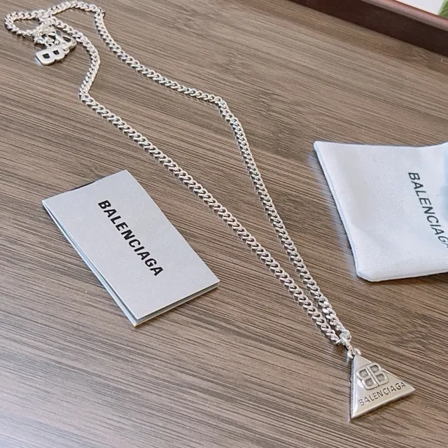 Balenciaga Triangle Pendant Silver Curb Chain Necklace 3