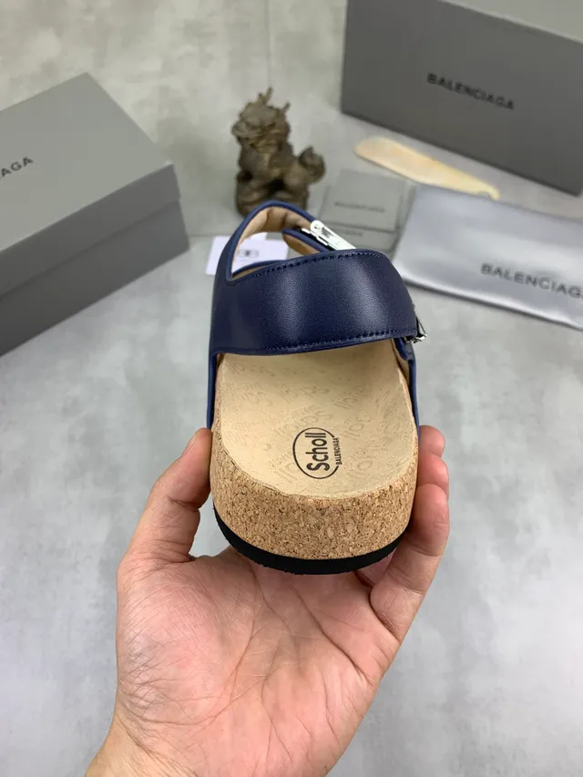 Balenciaga Sandales Casual en Cuir Navy Triple Boucle 3