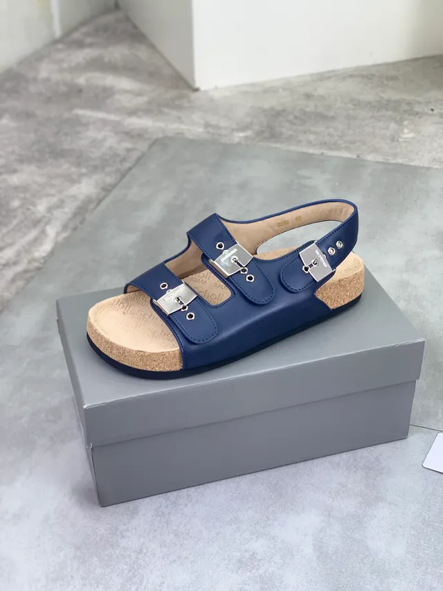 Balenciaga Sandales Casual en Cuir Navy Triple Boucle 4