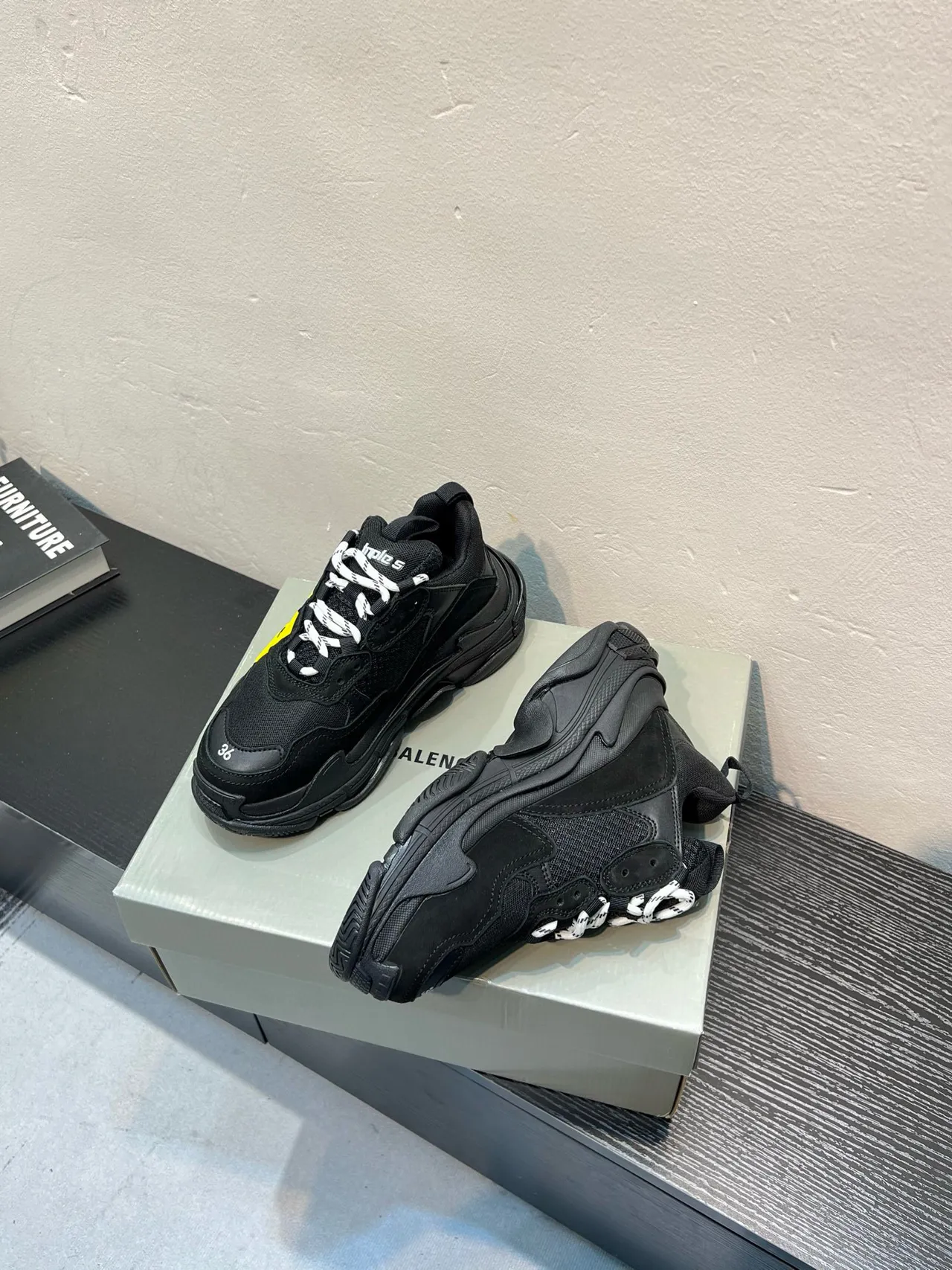 Balenciaga Triple S Black and Yellow Chunky Sneakers 3