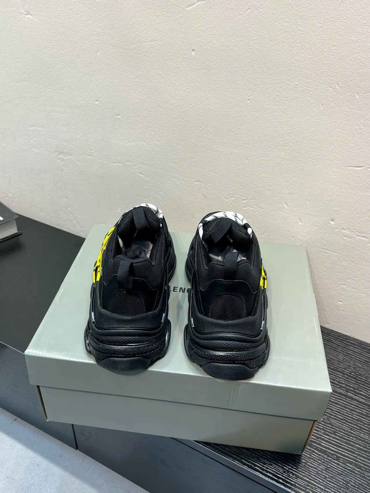 Balenciaga Triple S Black and Yellow Chunky Sneakers 5