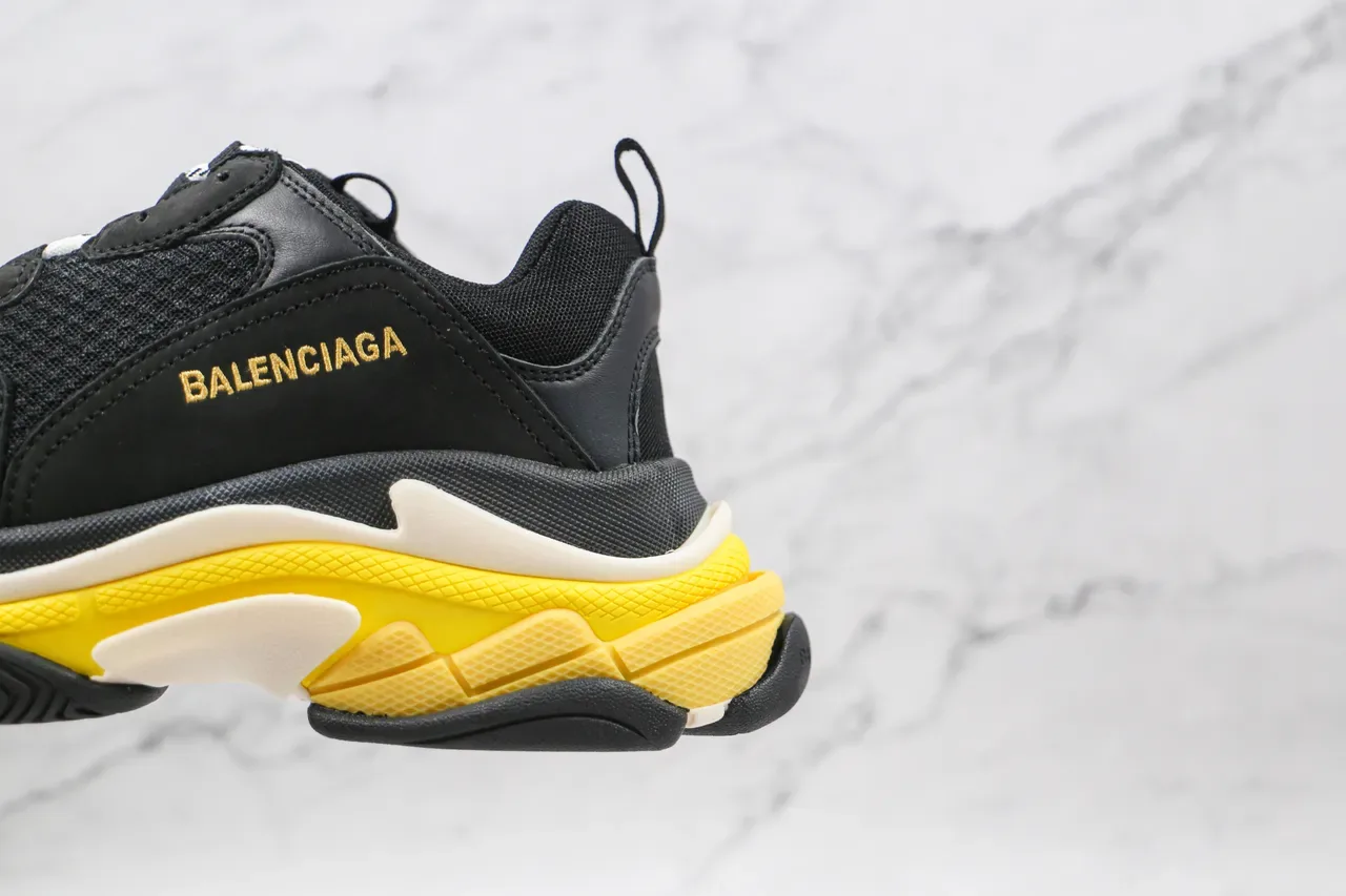 Balenciaga Triple S Black Yellow Chunky Sneakers 4