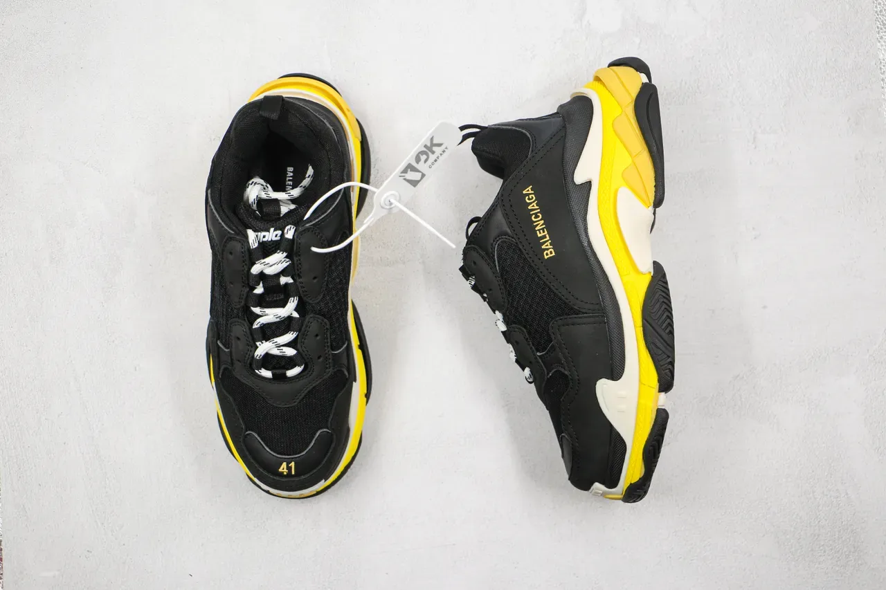 Balenciaga Triple S Black Yellow Chunky Sneakers 8
