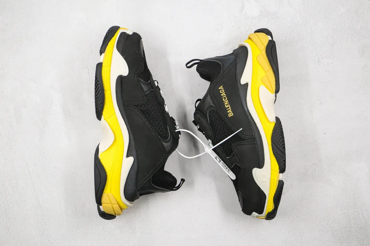 Balenciaga Triple S Black Yellow Chunky Sneakers 9