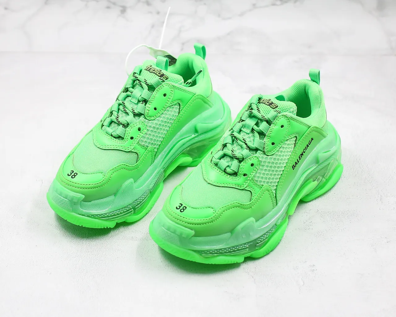 Balenciaga Triple S Neon Green Chunky Sneakers 7
