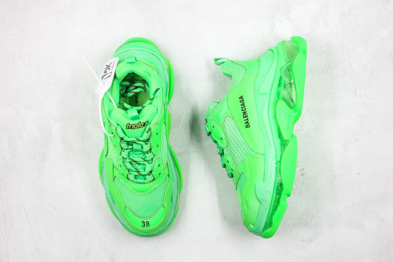 Balenciaga Triple S Neon Green Chunky Sneakers 8