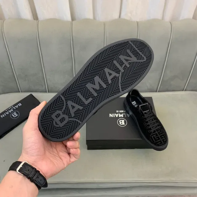 Balmain Black Monogrammed Suede Low-Top Lifestyle Sneakers 3