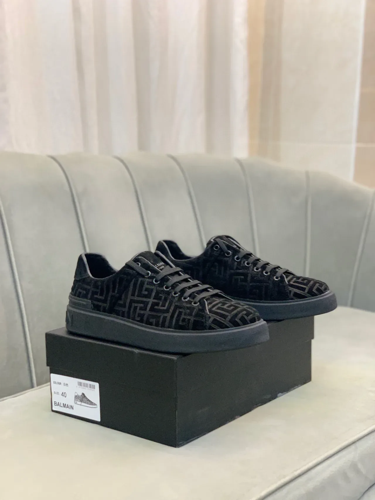 Balmain Black Monogrammed Suede Low-Top Lifestyle Sneakers 6