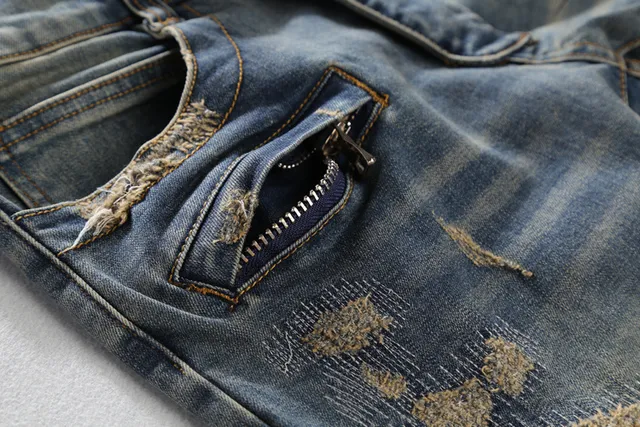 Balmain डिस्ट्रेस्ड बाइकर-स्टाइल नीली जींस 2