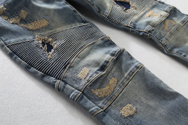 Balmain डिस्ट्रेस्ड बाइकर-स्टाइल नीली जींस 6