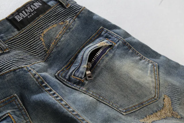Balmain डिस्ट्रेस्ड बाइकर-स्टाइल नीली जींस 10