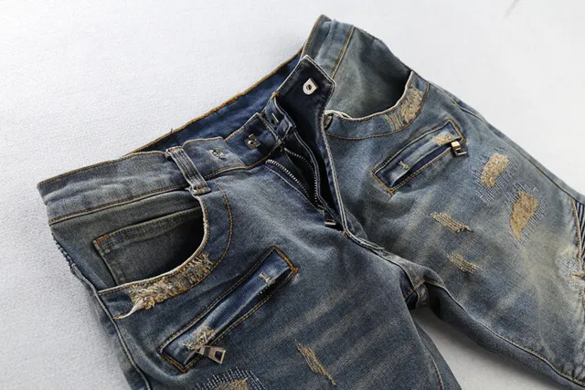 Balmain डिस्ट्रेस्ड बाइकर-स्टाइल नीली जींस 13