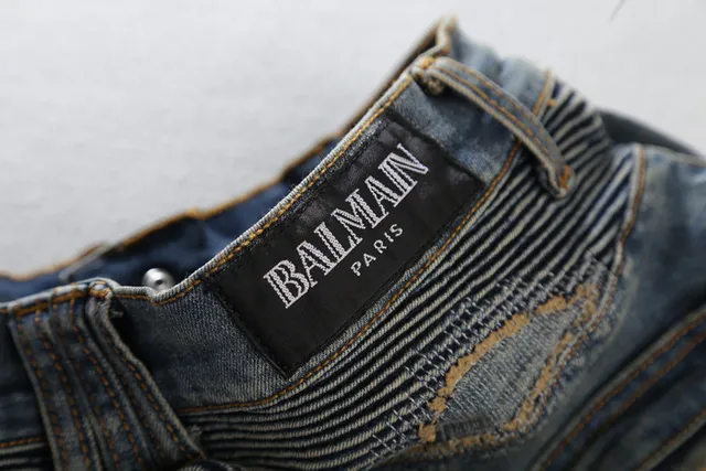 Balmain डिस्ट्रेस्ड बाइकर-स्टाइल नीली जींस 14