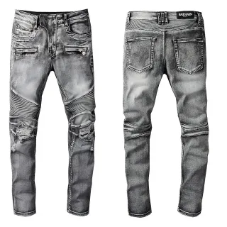 Balmain মোটো-স্টাইল distressed গ্রে জিন্স