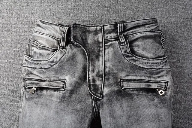 Balmain মোটো-স্টাইল distressed গ্রে জিন্স 16