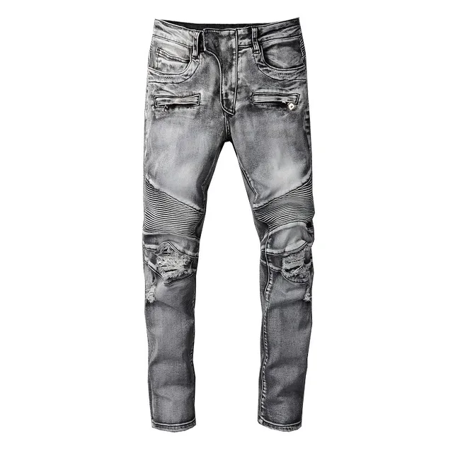 Balmain মোটো-স্টাইল distressed গ্রে জিন্স 17