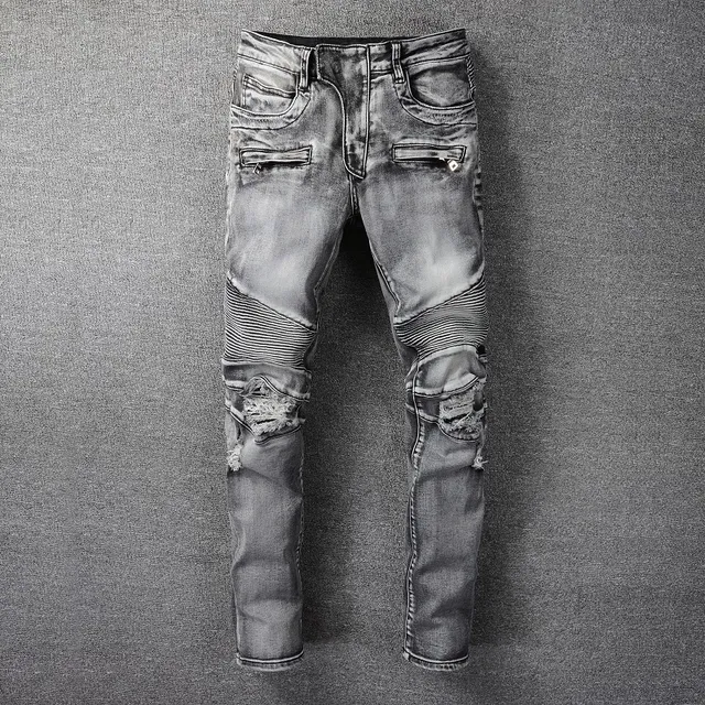 Balmain মোটো-স্টাইল distressed গ্রে জিন্স 18