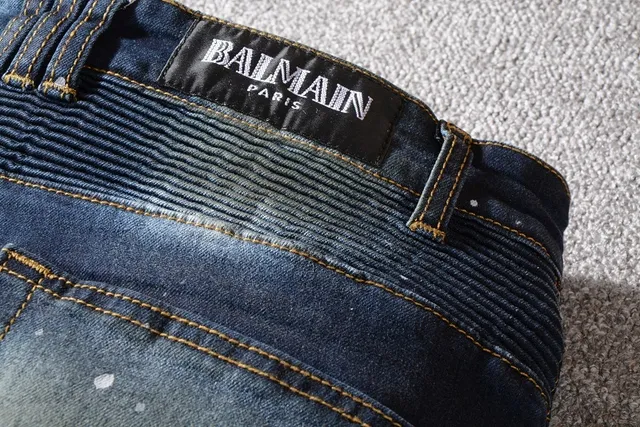 Balmain 摩托风格油漆喷溅破损修身牛仔裤 4