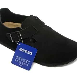 Birkenstock Arizona काला बेज सूड अपर सिंगल स्ट्रैप बकल क्लोजर कैजुअल जूते