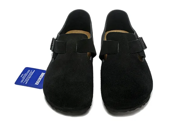 Birkenstock Arizona काला बेज सूड अपर सिंगल स्ट्रैप बकल क्लोजर कैजुअल जूते 3