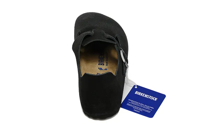 Birkenstock Arizona काला बेज सूड अपर सिंगल स्ट्रैप बकल क्लोजर कैजुअल जूते 4