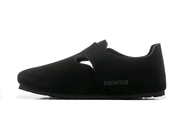 Birkenstock Arizona काला बेज सूड अपर सिंगल स्ट्रैप बकल क्लोजर कैजुअल जूते 5