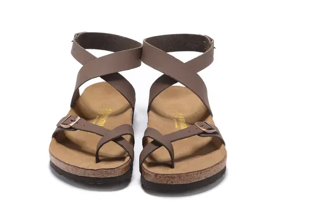 Birkenstock Arizona भूरा कॉर्क फुटबेड ग्लेडिएटर सैंडल 5