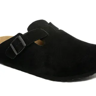 Birkenstock Boston काला स्यूड क्लॉग