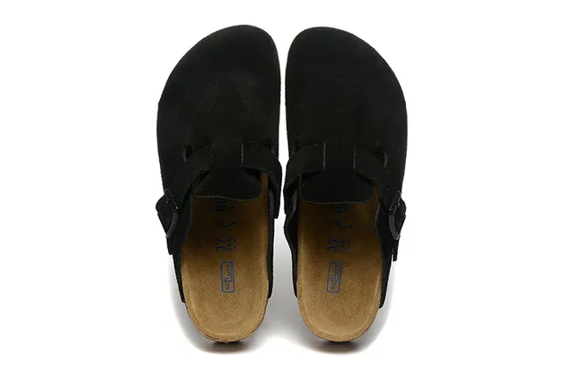 Birkenstock Boston काला स्यूड क्लॉग 2