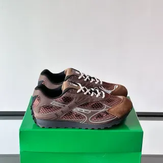 Bottega Veneta Andiamo Brown Black Mesh-Suede Hybrid Upper White Piping Detail Sneakers