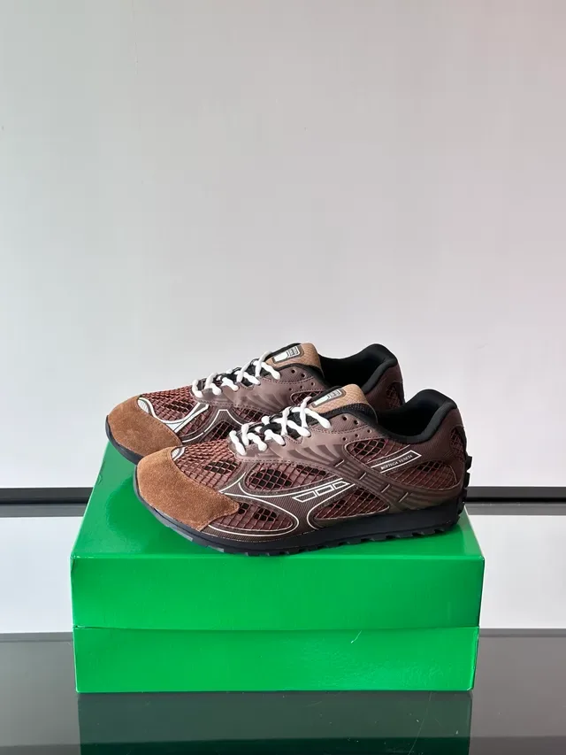 Bottega Veneta Andiamo Brown Black Mesh-Suede Hybrid Upper White Piping Detail Sneakers 5