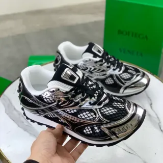 Bottega Veneta Black and Silver Metallic Mesh Lifestyle Sneakers