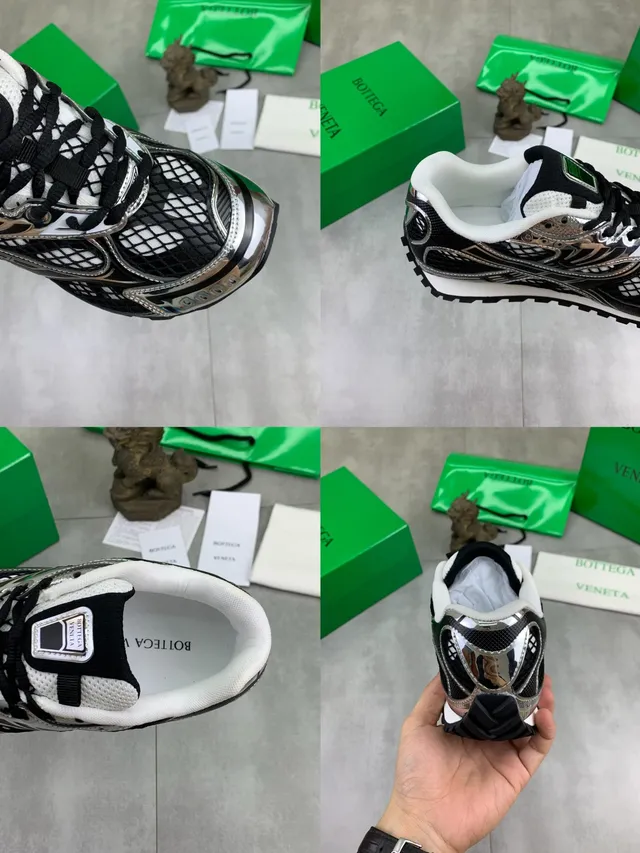 Bottega Veneta سنيكرز أسود وفضي شبيكة معدنية أسلوب حياة 2
