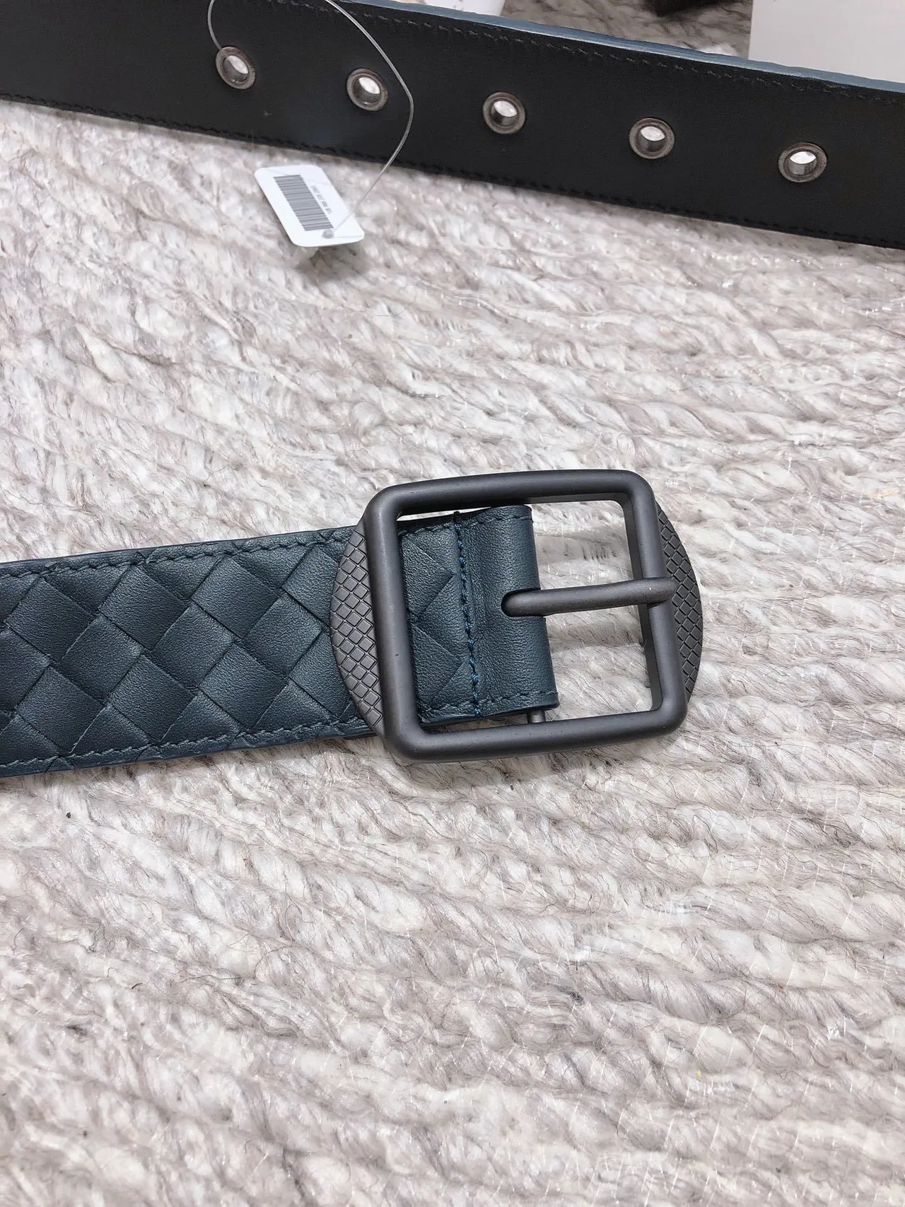 Bottega Veneta Intrecciato 腰带 蓝色 黑色 编织 哑光 长方形 扣环 皮革 腰带 4