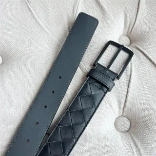 Bottega Veneta Intrecciato কালো বোনা ম্যাট বাকল চামড়ার বেল্ট