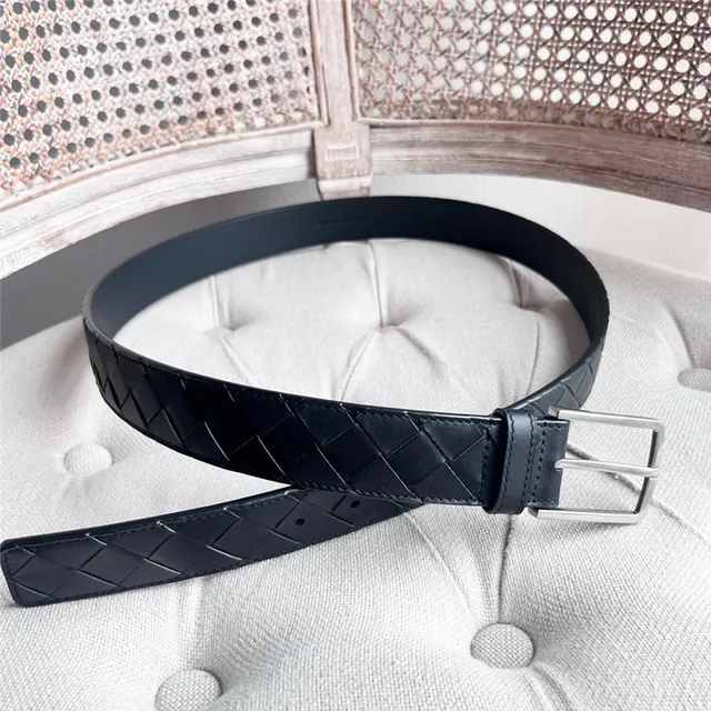 Bottega Veneta Intrecciato Black Woven Matte Buckle Leather Belt 3