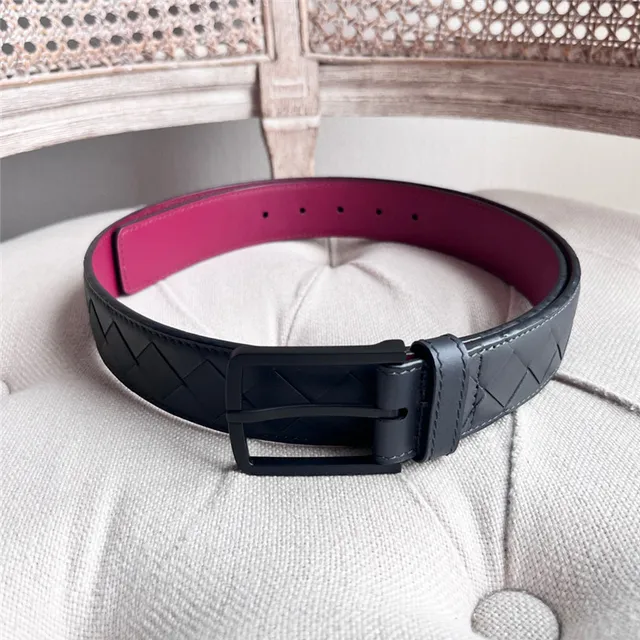 Bottega Veneta Intrecciato Black Woven Matte Buckle Leather Belt 24