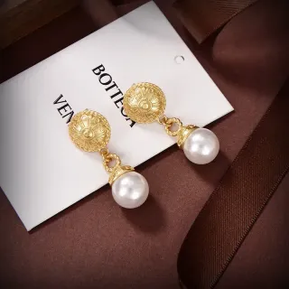 Bottega Veneta Ornate Gold Disc Pearl Dangle Earrings