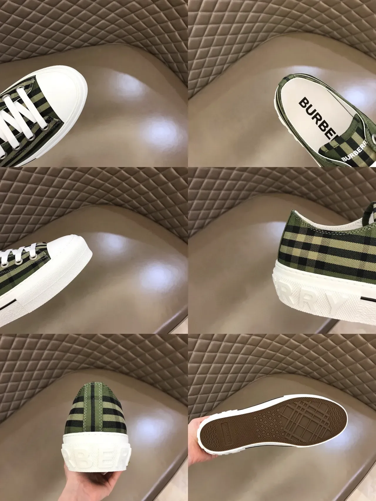 Burberry Verde Ejército Negro Plaid Lona Plataforma Suela Zapatillas Lifestyle 2